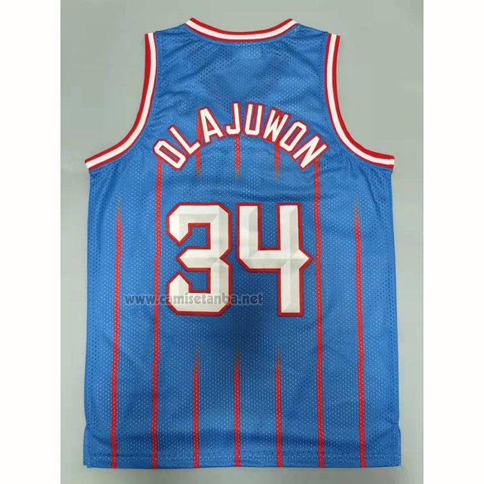 Camiseta Houston Rockets Hakeem Olajuwon NO 34 Mitchell & Ness 1996-97 Azul